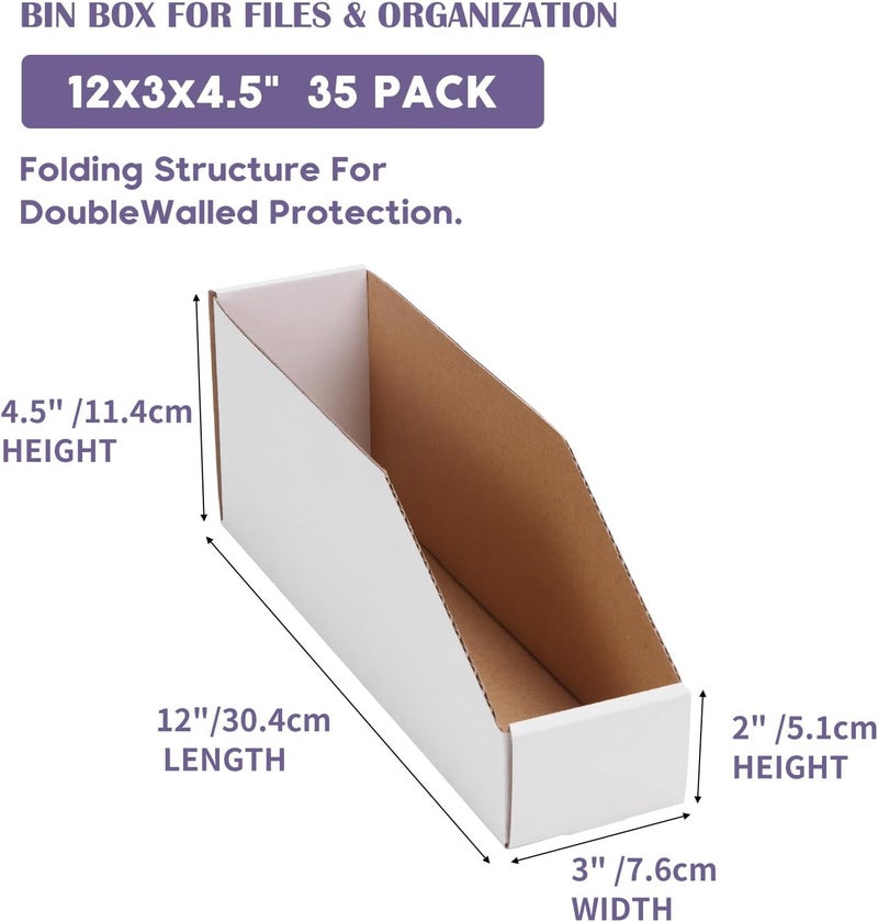 EXYGLO صناديق تخزين كرتونية 35 عبوة، 12x3x4.5 بوصة صناديق كرتونية، صناديق تنظيم مموجة للمخزن، الرفوف، المرآب، المكتب، المتجر، أبيض - Image 2